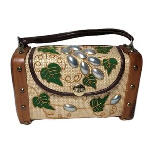 Vintage Mahler Purse Made In Philippines Wood Straw Grapes And Leaf...